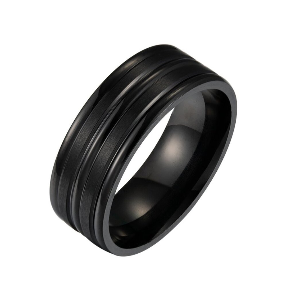 3/$35 New Men's Black Grooved Band Ring Stainless Steel Wedding Fashion Ring